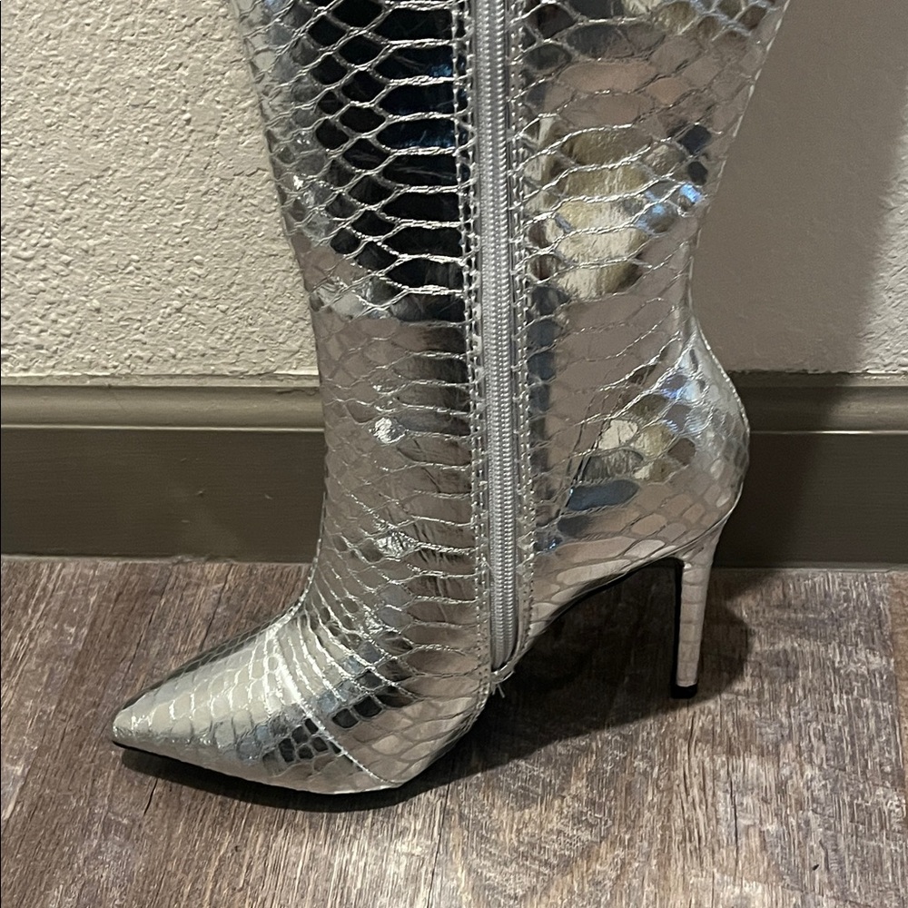 INC International Concepts Metallic Snakeskin Heeled Boots - Picture 13 of 15